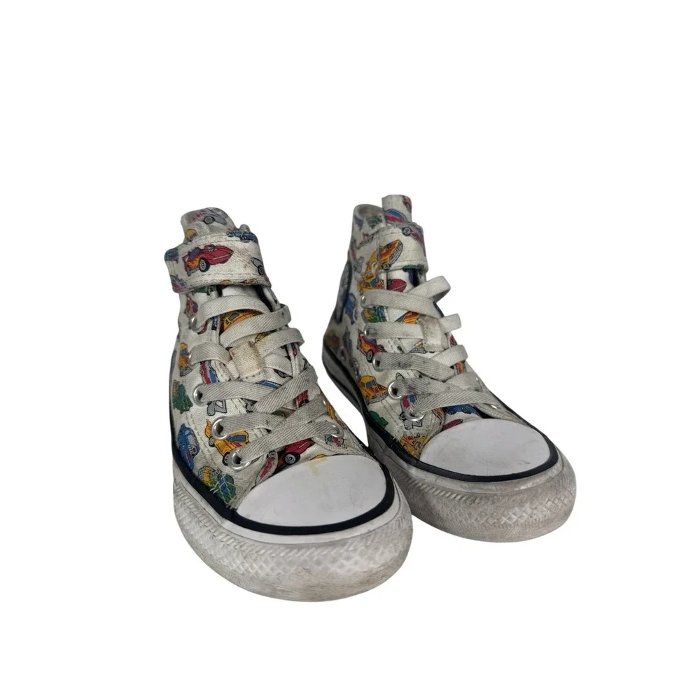 Converse Chuck Taylor All Star Youth 12 High Top Race Car Print A04743F White